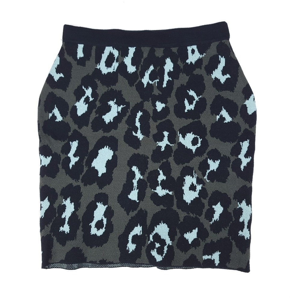 Romeo & Juliet‎ Couture Olive Leopard Knit Mini Skirt Womens Medium NWT